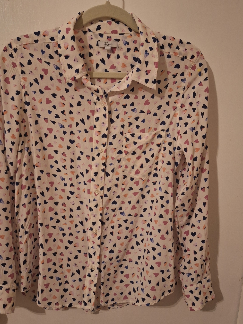 Rails White Button-Down Shirt with Pink and Navy Heart Print